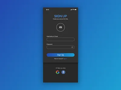Daily UI challenge #001 — Sign Up challenge dailyui dailyui 001 dark theme design ios login mobile sign up sketch app ui