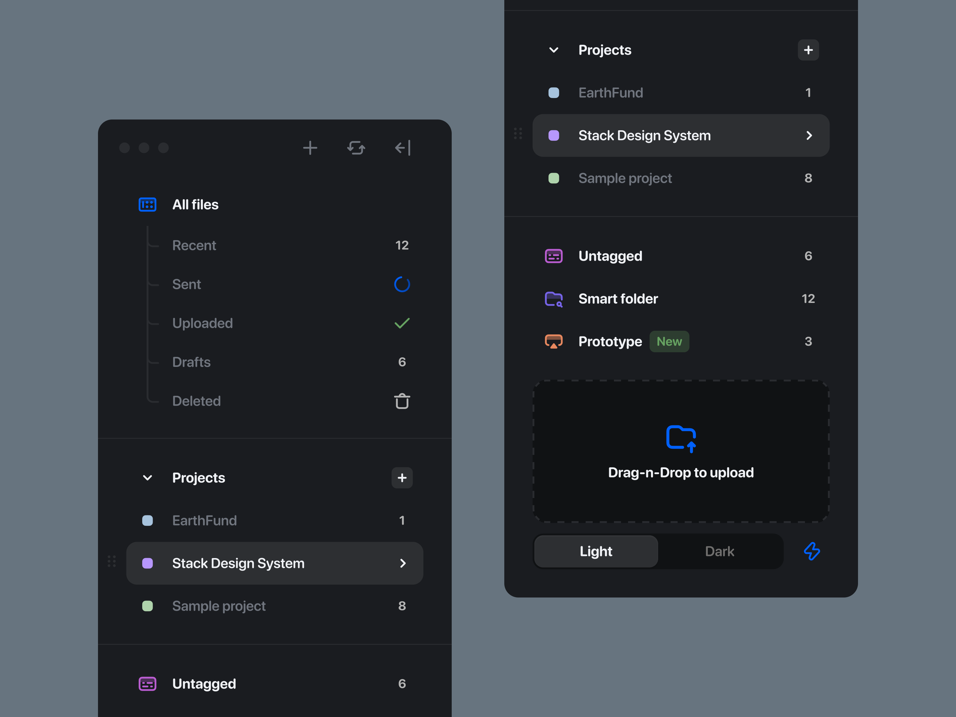 Minimal Sidebar Navigation #02 app design clean dark theme desktop app drag and drop file management file manager icon minimal mobile app nav navigation sidebar sidebar icon ui ui design upload ux ux design web design