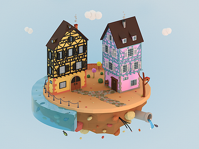Alsatian Houses 3d 3d art 3dsmax alsace alsatian house isometric low poly lowpoly minimalist