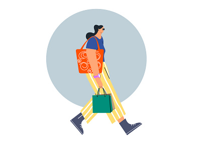 Shopping girl bag character cooling glass girl illustration shopping walking women