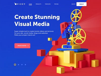 Visual Media Creator Website 3d 3d art bright design graphic design hero image illustration interaction design landing page ui user experience user interface ux video visual media web web design website