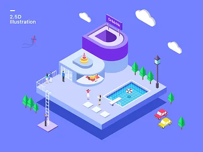 2.5D Illustrations 2.5d fresh colors illustration isometric illustration swimming pool