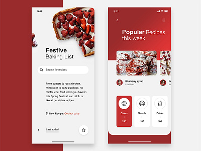 Food App - Baking list cakes card festive food recipes red strawberry