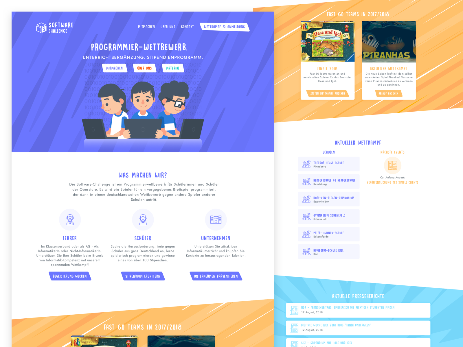 Software Challenge Website for Kids challenge events home home page homepage kids landing landing page menu menu bar new sketch software ui ux web site website