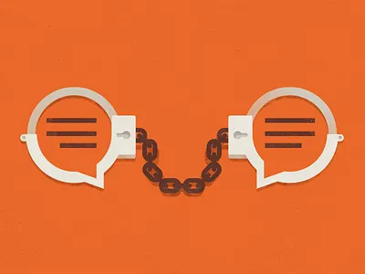 Freedom of Speech? editorial illustration free speech freelance illustrator handcuffs illustration illustrator journalism minimal texture vector writing