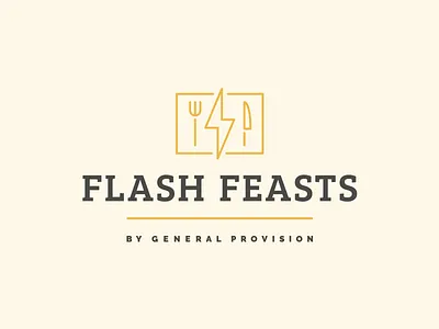 Flash Feasts Logo badge brand branding coworking culinary design dining font fork iconography icons identity knife lightening lightening bolt logo mark restaurant typography