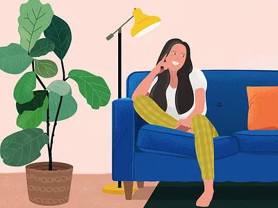At Home house illustration indoor plant sofa tree