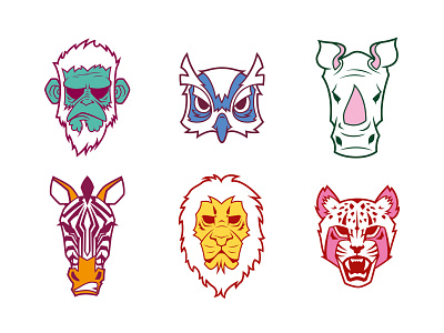 Grumpies animals cheetah illustration lion monkey owl rhino vector illustration zebra