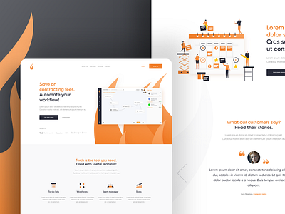 SaaS Product Homepage clean flat homepage icons illustration landing light orange page saas testimonials web