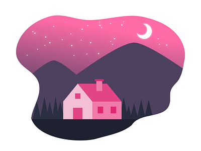Pink Cabin cabin forest moonlight mountain nature