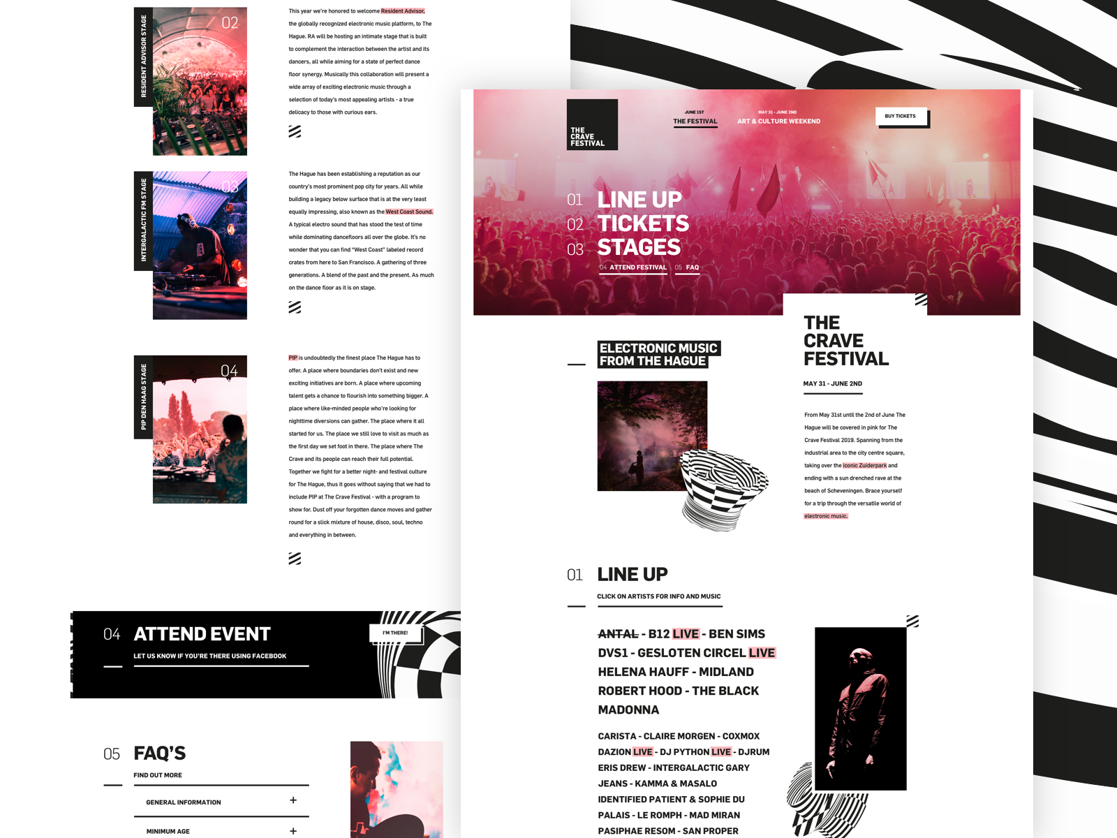 The Crave Festival — Homepage abstact blackwhite gradient home homepage landing landingpage pink shapes sketch ticket ticketshop ui ui ux uiux ux