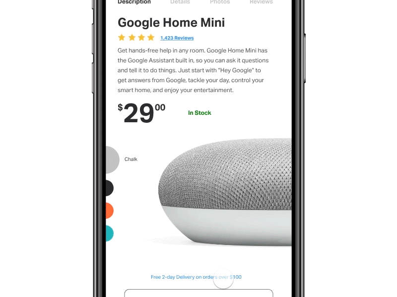 Daily UI 012 dailyui dailyui012 ecommerce google home google home mini interaction design invision invisionstudio iphone 4s mobile product design shopping