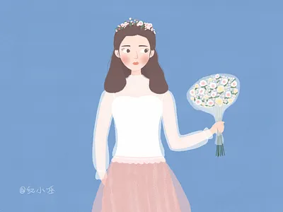 Girl holding flowers in hand illustration