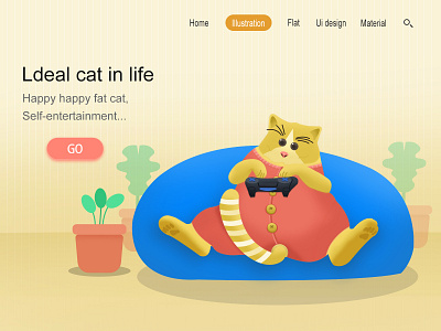 英文版网页插画，加强版小肥猫，希望喜欢 2019 gui ui 元素 加菲猫 动物 场景 插画 插画设计 猫 素材 花 设计