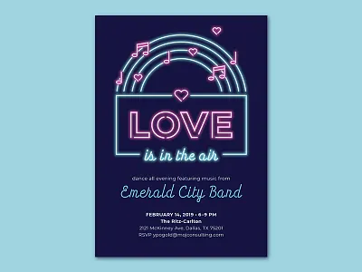 Neon Love fun holiday invitation invite love music neon v day valentines day