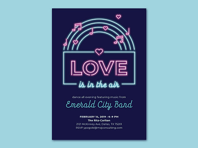 Neon Love fun holiday invitation invite love music neon v day valentines day