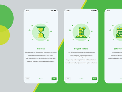 Baya Onboarding Screens animation app baya building construction design green onboarding screens swipe timeline tutorial ui ux