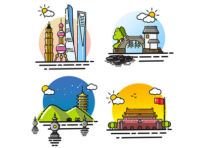 Chinese city icon illustration