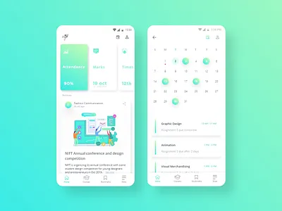 Student App adobe android app design attendance calendar college debut gradient illustration reminders reports student ui uiux