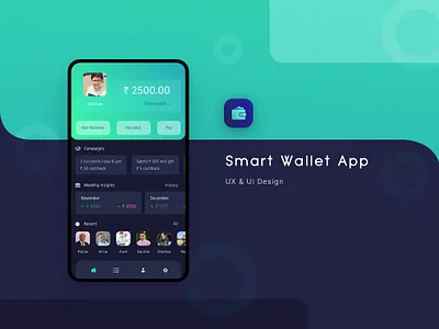 Smart Wallet App UX & UI Design creative creative app design finance app gradient color mobile app design navigation ux ui wallet app