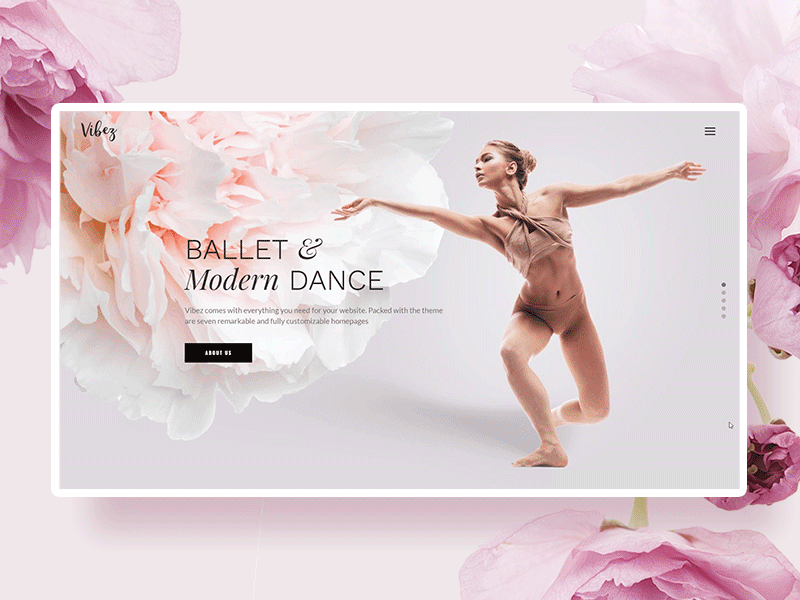 Vibez - Ballet Studio Home animation ballerina ballet dance dance studio design flower graphic graphic design hello dribbble instructor minimal modern pastel slider transition ui ux web website