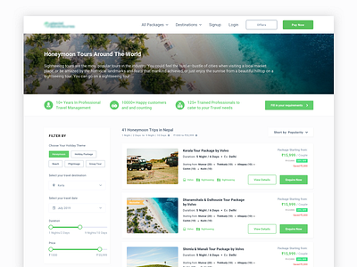 Travel Listing Page card design filter image interaction listing listing page travel ui ux web website