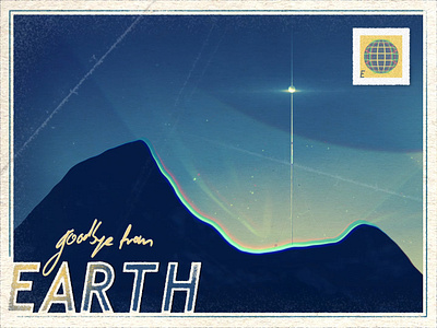 Earth Postcard aurora design earth future graphic design illustration minimal mountains paper planets postcard retro stamp stars sunrise sunset typography universe vintage