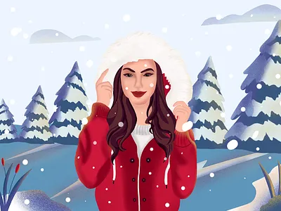Snow Girl art character illustration procreate snow girl texture tree winter