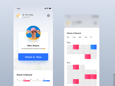 Employee check-in system app blue date ui weather