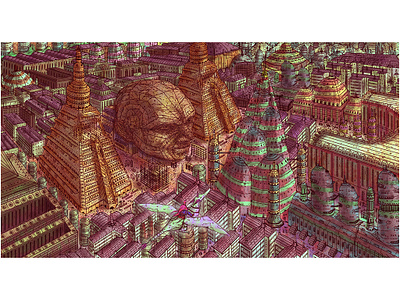 Ancient city ancient background art background design city design digital painting illustration moebius painting