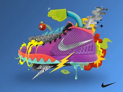 Nike Kyrie Irving 1´s 80s advertising basketball billboard boston celtics branding collage fanart illustration installation jordan kyrie kyrie irving nba nike running popart product sneaker sneakers sports