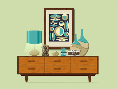 MCM artua concept design flat furniture game game art game design icon illustration interior mcm mid century modern sketch ui vector