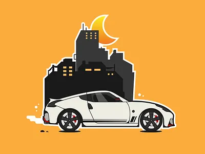 City driving 370z black city dribbble night orange racecar stripe white