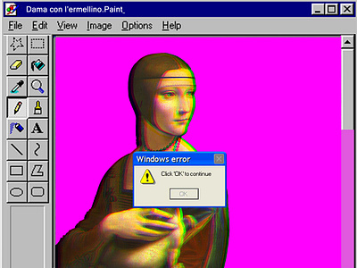 Damawavermellin 2020đrəam aesthetics error illustration leonardo da vinci mr touch this paint photo montage photoshop retrowave vaporwave windows windows error