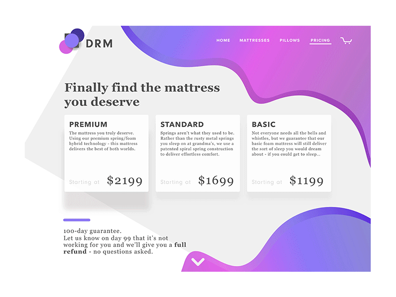 Drm Mattress Website gradients logodesign photoshop principleapp sketch squiggly uidesign ux ux ui ux animation web webdesign