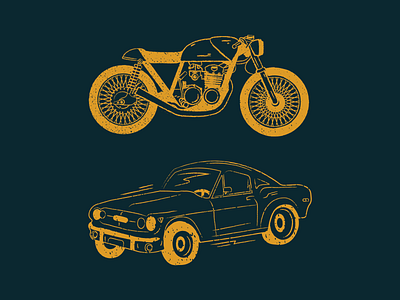 Vroom Vroom cafe racer car denver fast illustration line motorcycle muscle car sketch vector