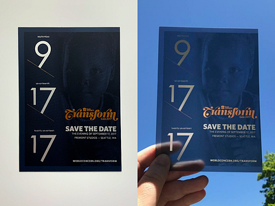 Transform Gala - Save the Date - 2017 darkness foil light outdoor print vellum