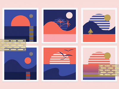 Rising Sun Branding Kit abstract shapes branding kit branding toolkit design geometric design gradient illustrations logo templates palm trees retro retro style rising rising sun rising sun branding seamless patterns summer theme sun sunrise symbols vectors