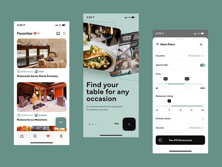 Resta App UI Explroation 4 by Nicholas Ergemla for UX Cabin on Dribbble