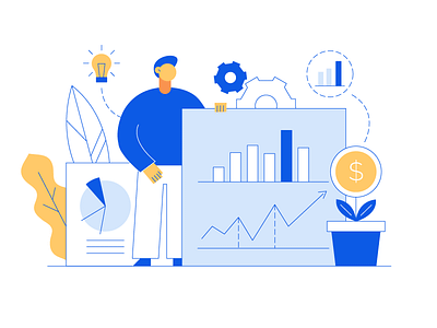 The complex world of finance blue business concept data design finance flat graph illustration man money people vector