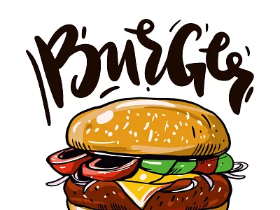 Burger Illustration burger design fast food food icon illustration lettering logo sketch type typography vector