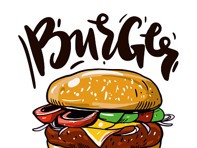 Burger Illustration burger design fast food food icon illustration lettering logo sketch type typography vector