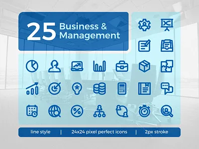 Business & Management Icon Set business calculator communication customer service fintech icon line management marketing piechart pixelperfect presentation seo set startup vector