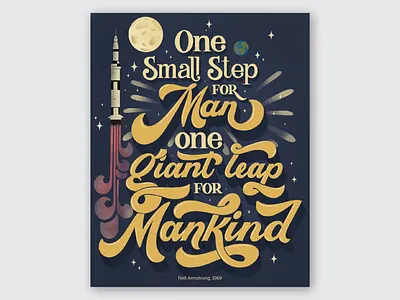 Over the Moon apollo design hand lettering illustration lettering moon poster script space typography