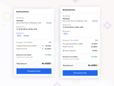 Booking Details appointment booking cart confirm confirmation date and time details health home collection page payment proceed to pay