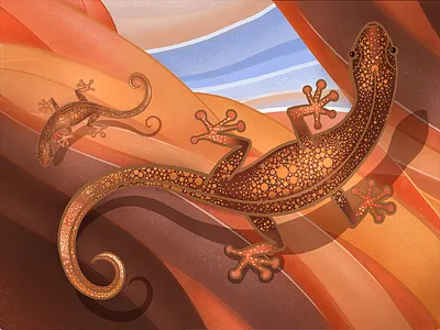 The Golden Lizard - Second Composition art desert digital painting flat hand drawn illustration lizard orange painting photoshop yellow