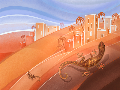 The Golden Lizard art desert digital painting flat hand drawn illustration lizard orange painting photoshop yellow