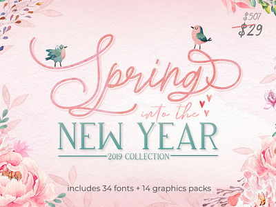 Spring into The New Year 2019 Collection crafters crafts designs fonts graphic artist graphic design graphics illustration script fonts spring spring festival