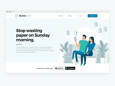 Bulletn Landing Page Exploration bulletn character illustration landing page landing page concept