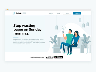 Bulletn Landing Page Exploration bulletn character illustration landing page landing page concept